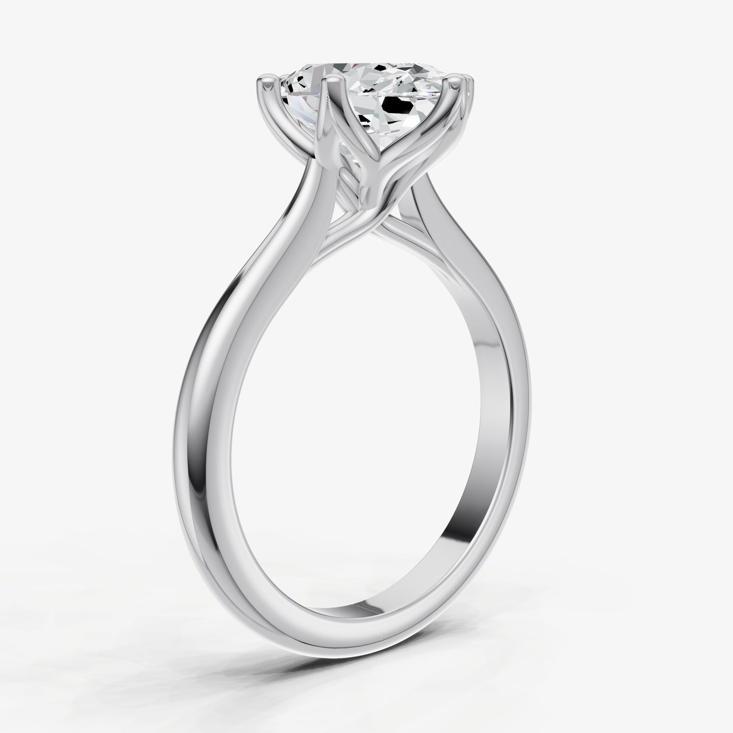 Oval Tulip Round Solitaire Engagement Ring