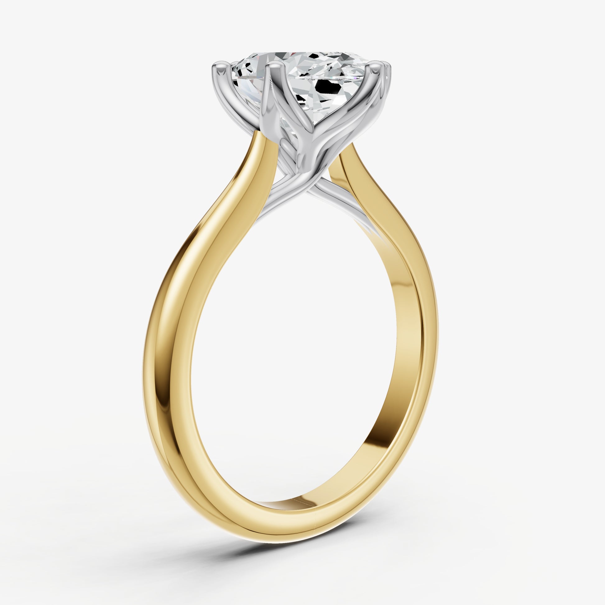 Oval Tulip Round Solitaire Engagement Ring