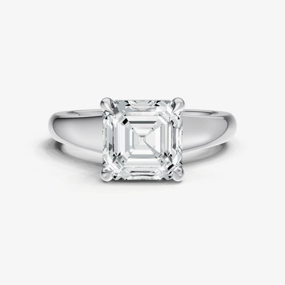 Asscher Solitaire Engagement Ring with Reverse Tapered Band