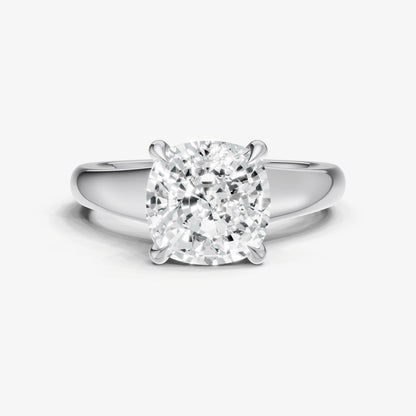 Cushion Solitaire Engagement Ring with Reverse Tapered Band