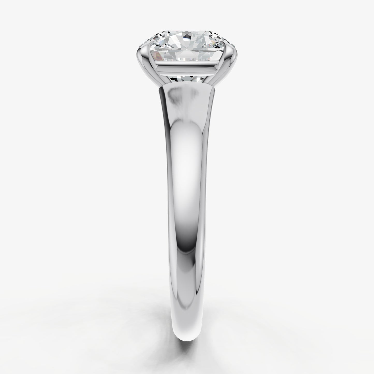 Cushion Solitaire Engagement Ring with Reverse Tapered Band