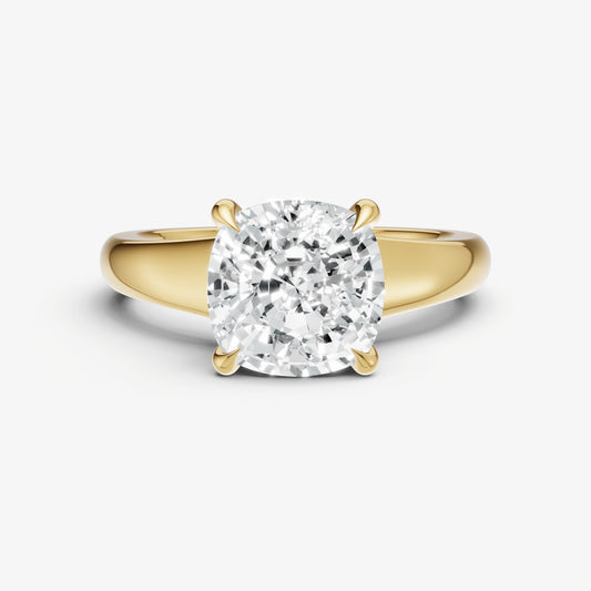 Cushion Solitaire Engagement Ring with Reverse Tapered Band