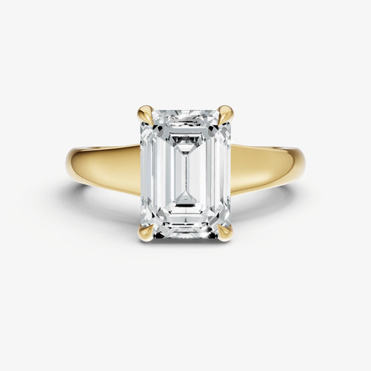 Emerald Solitaire Engagement Ring with Reverse Tapered Band