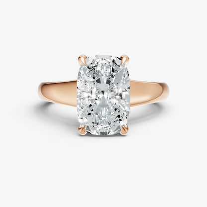 Elongated Cushion Solitaire Engagement Ring with Reverse Tapered Band