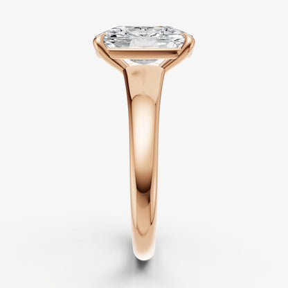 Elongated Cushion Solitaire Engagement Ring with Reverse Tapered Band