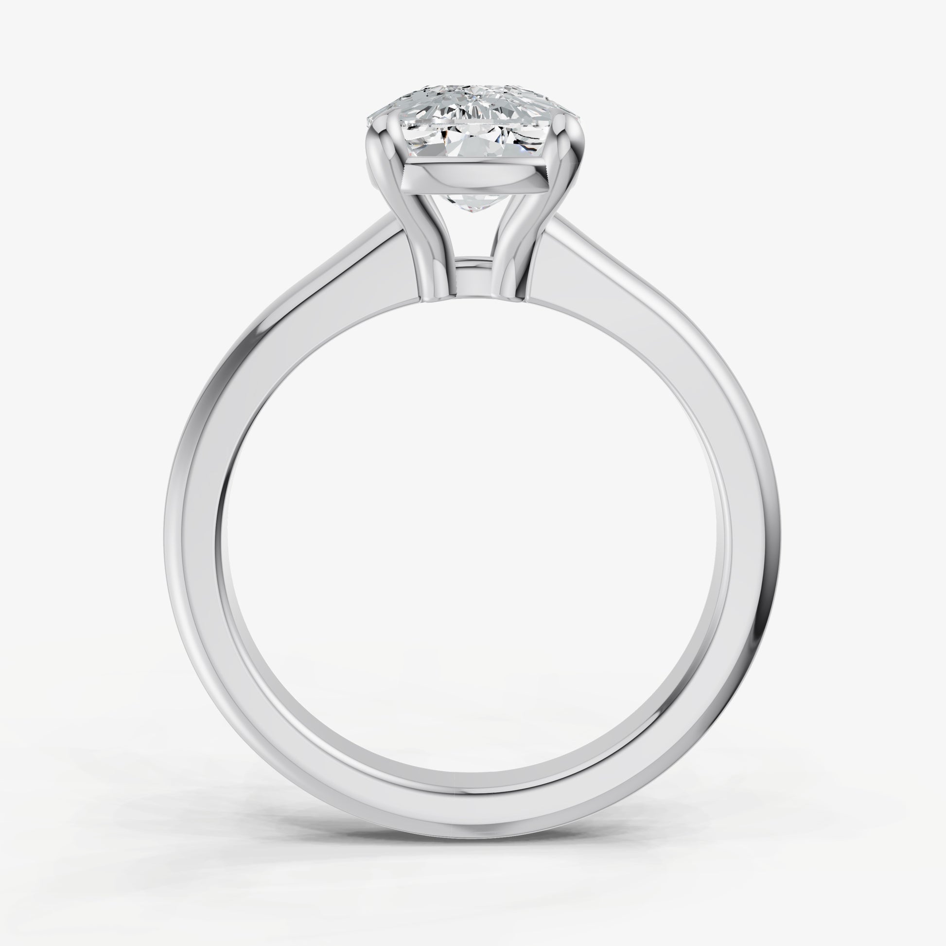 Elongated Cushion Solitaire Engagement Ring with Reverse Tapered Band