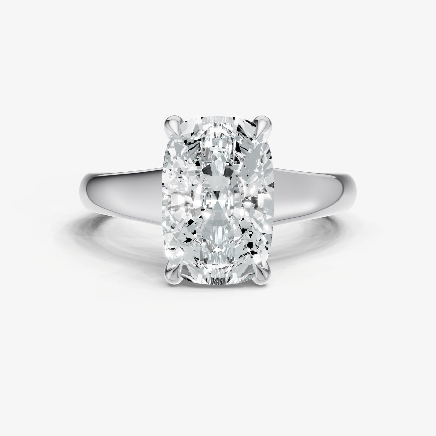 Elongated Cushion Solitaire Engagement Ring with Reverse Tapered Band
