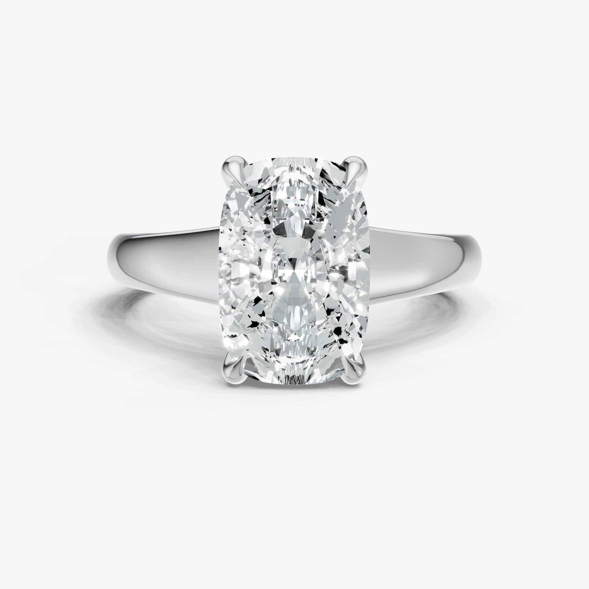 Elongated Cushion Solitaire Engagement Ring with Reverse Tapered Band