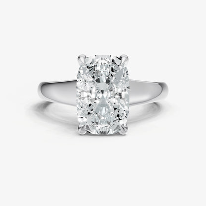 Elongated Cushion Solitaire Engagement Ring with Reverse Tapered Band