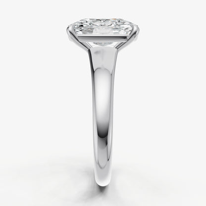 Elongated Cushion Solitaire Engagement Ring with Reverse Tapered Band