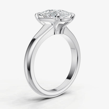 Elongated Cushion Solitaire Engagement Ring with Reverse Tapered Band