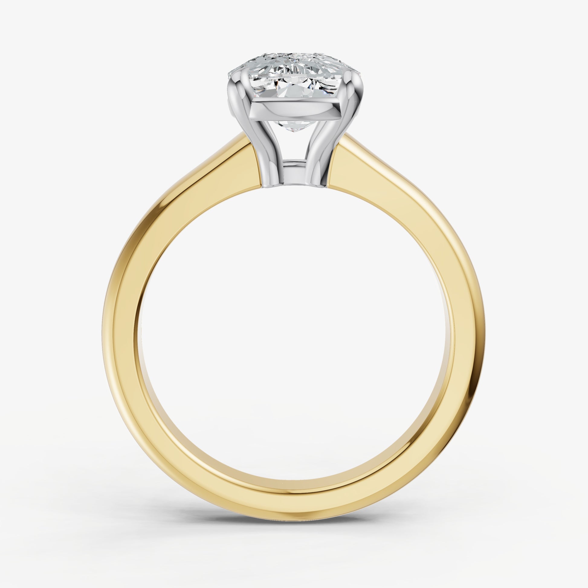 Elongated Cushion Solitaire Engagement Ring with Reverse Tapered Band