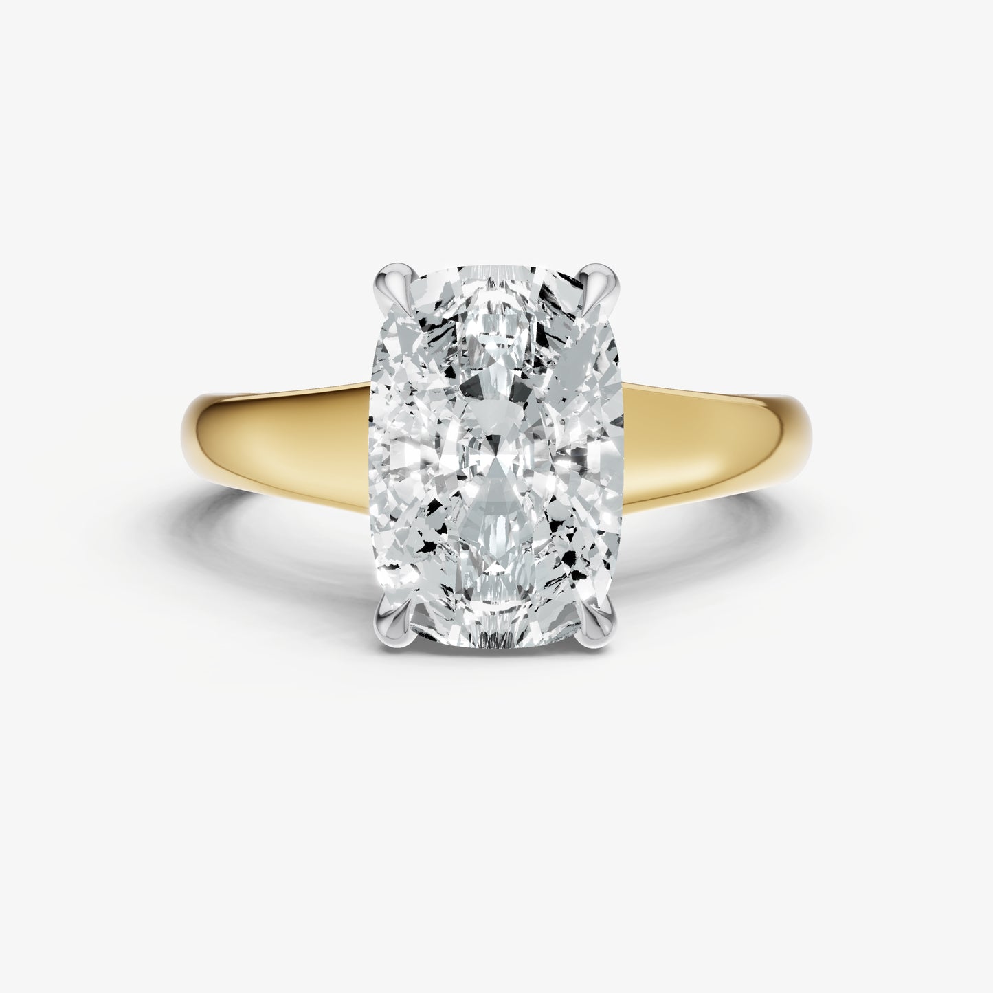 Elongated Cushion Solitaire Engagement Ring with Reverse Tapered Band