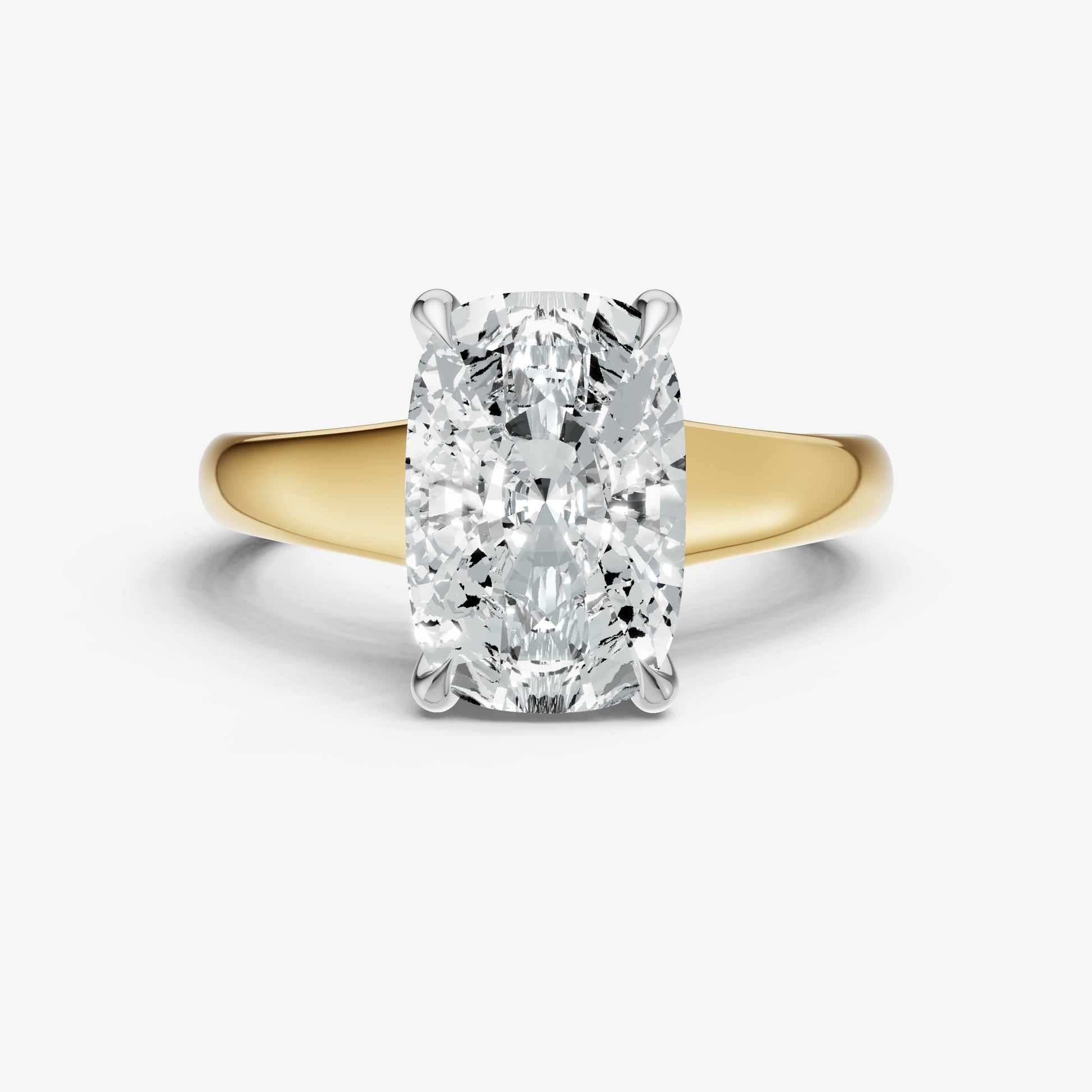 Elongated Cushion Solitaire Engagement Ring with Reverse Tapered Band