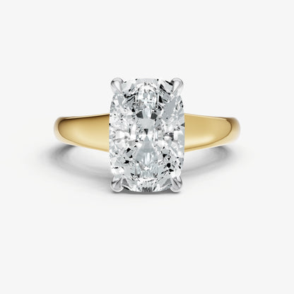 Elongated Cushion Solitaire Engagement Ring with Reverse Tapered Band
