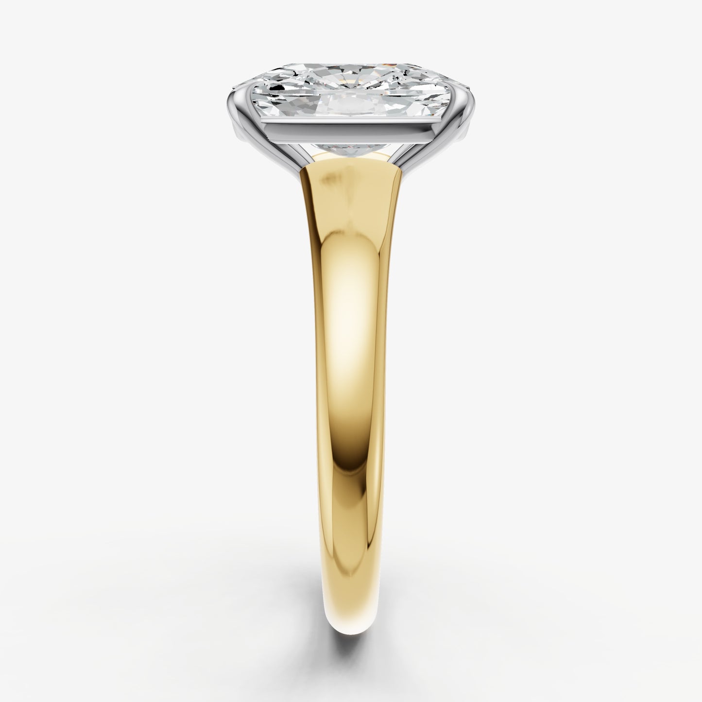 Elongated Cushion Solitaire Engagement Ring with Reverse Tapered Band