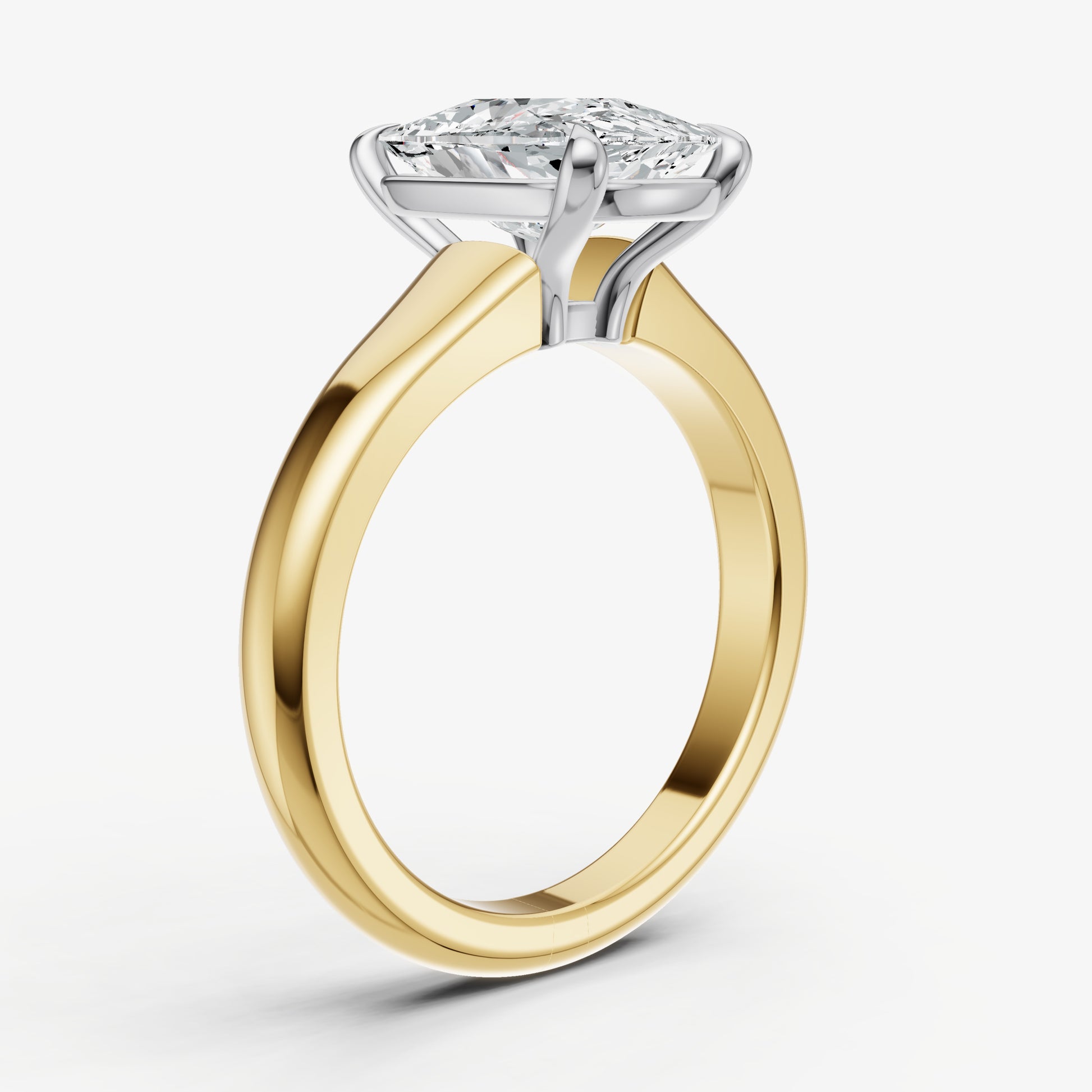 Elongated Cushion Solitaire Engagement Ring with Reverse Tapered Band