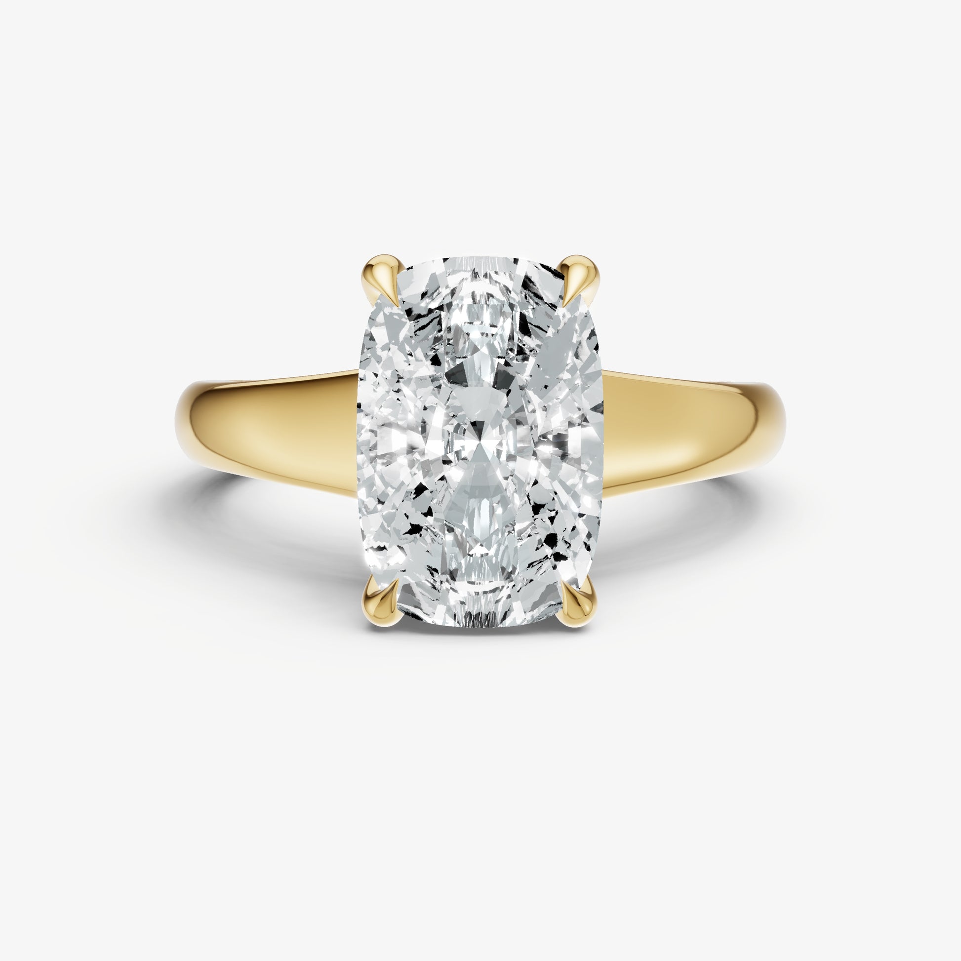 Elongated Cushion Solitaire Engagement Ring with Reverse Tapered Band