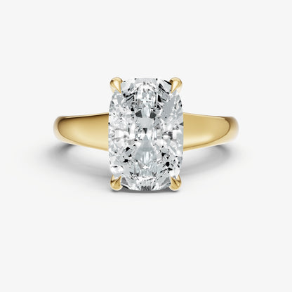Elongated Cushion Solitaire Engagement Ring with Reverse Tapered Band
