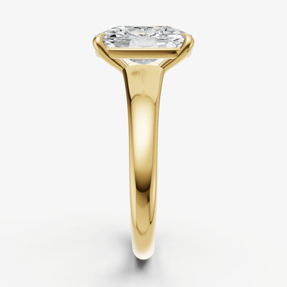 Elongated Cushion Solitaire Engagement Ring with Reverse Tapered Band