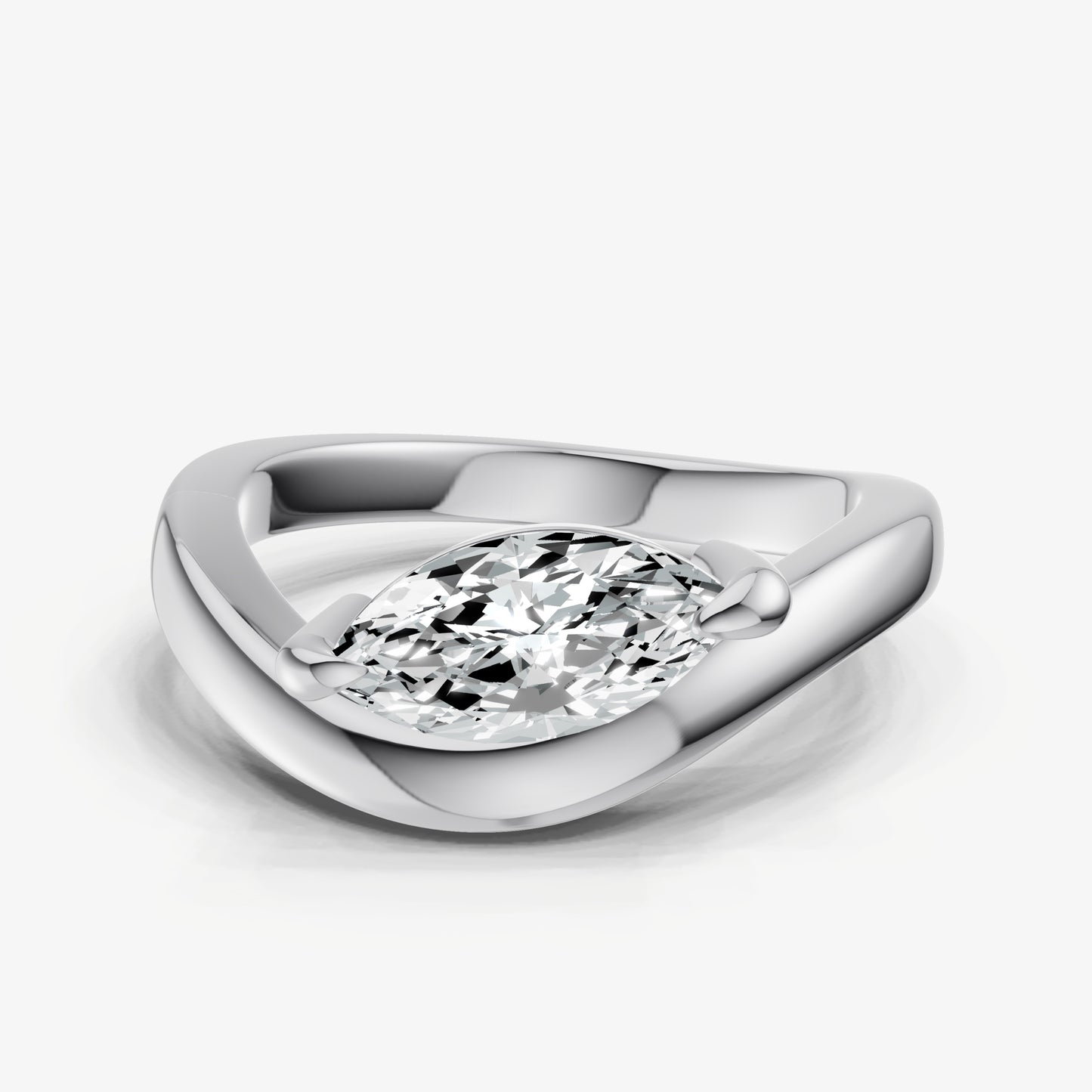 Curved Marquise Diamond Pinky Ring