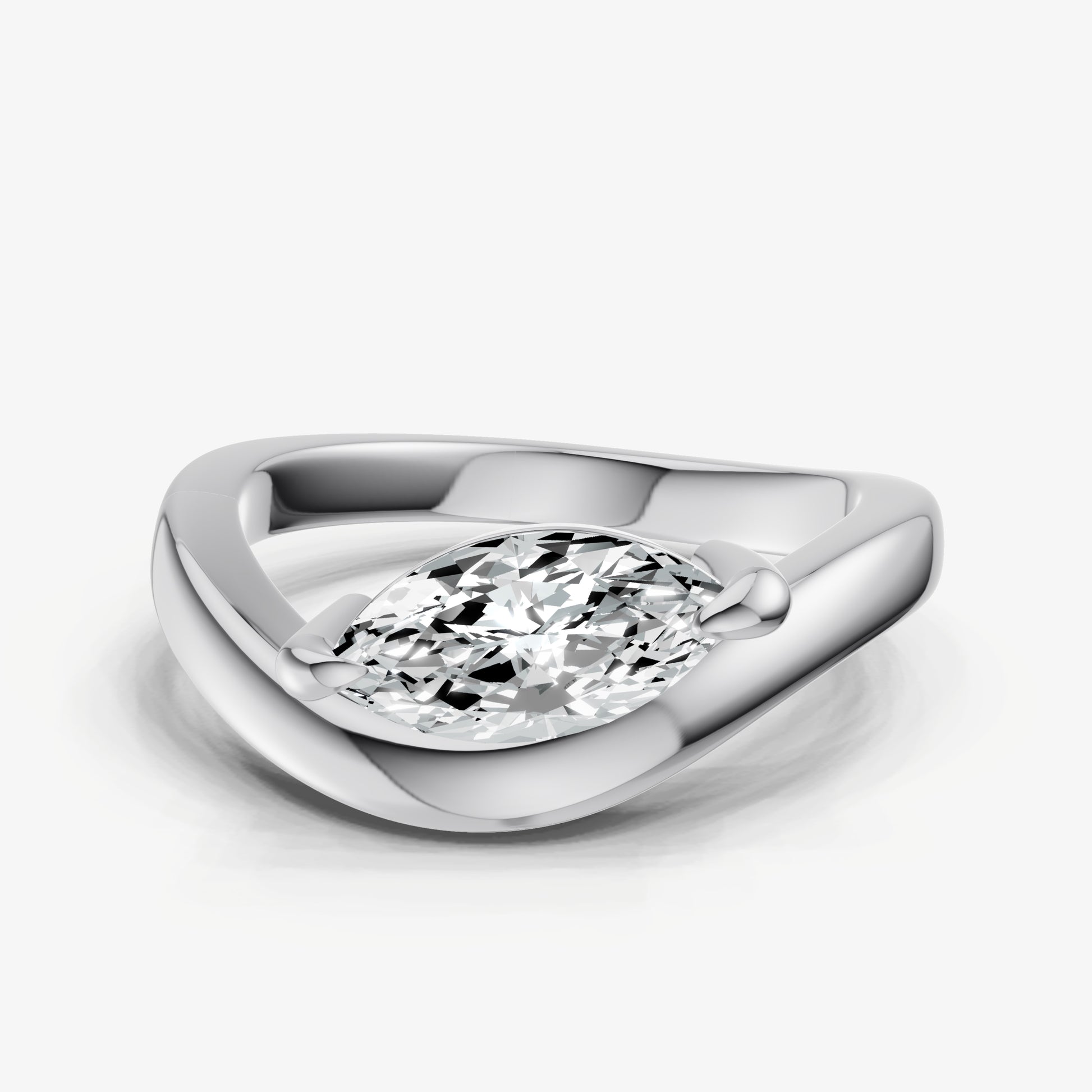 Curved Marquise Diamond Pinky Ring