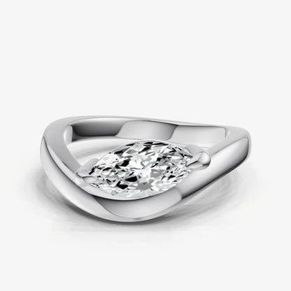Curved Marquise Diamond Pinky Ring