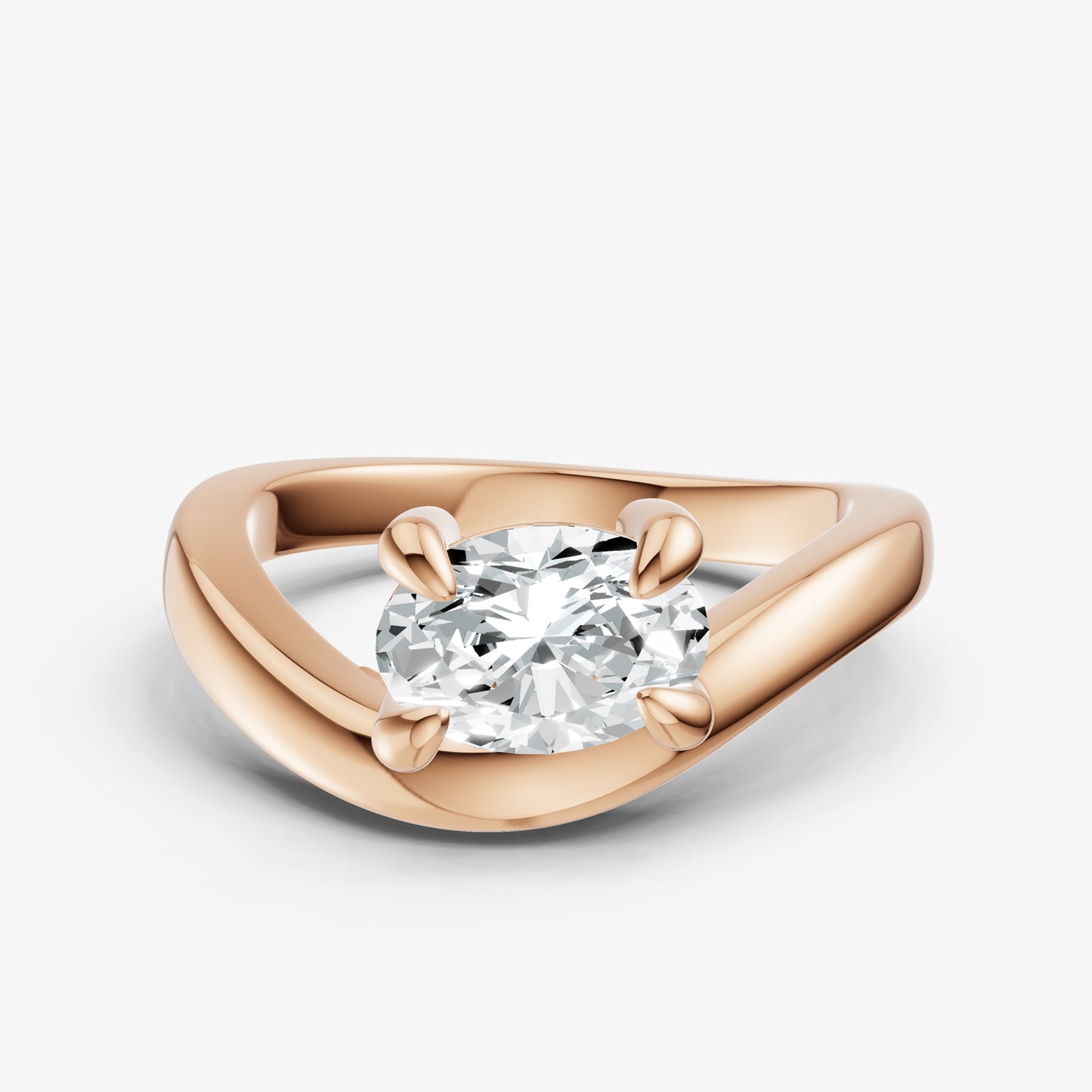 Curved Oval Diamond Pinky Ring