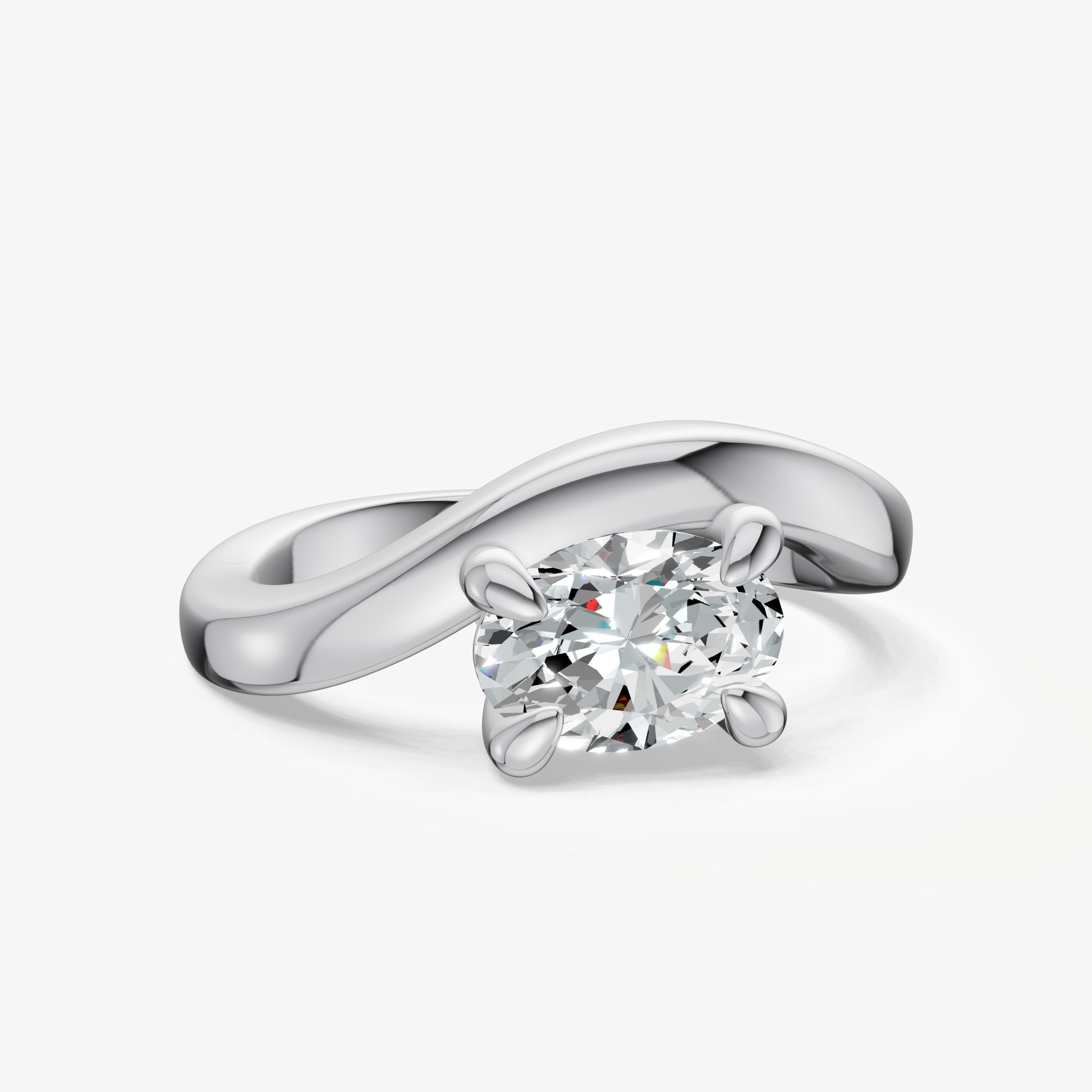 Curved Oval Diamond Pinky Ring