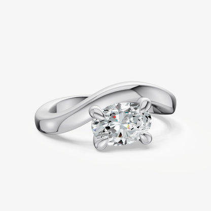 Curved Oval Diamond Pinky Ring