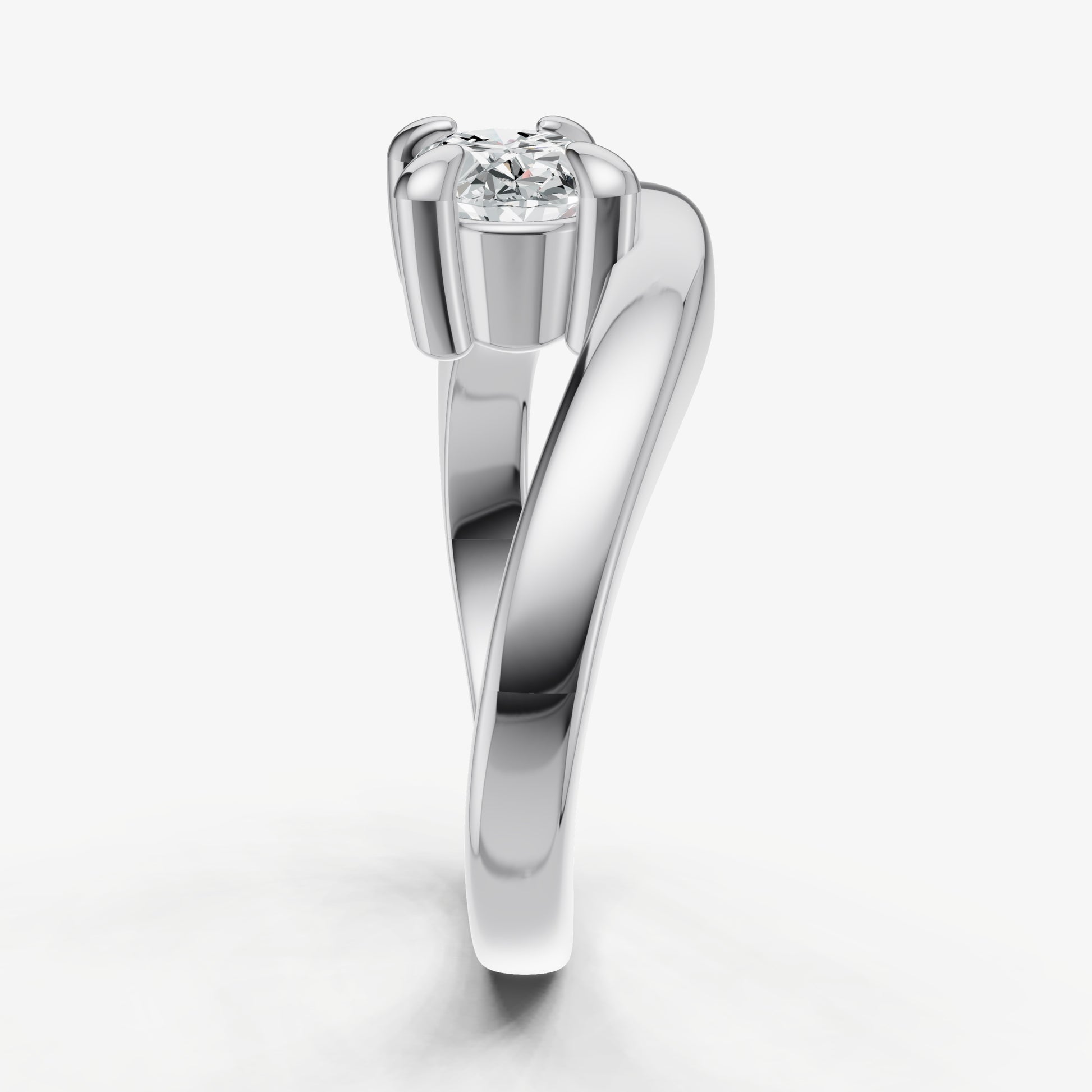 Curved Oval Diamond Pinky Ring