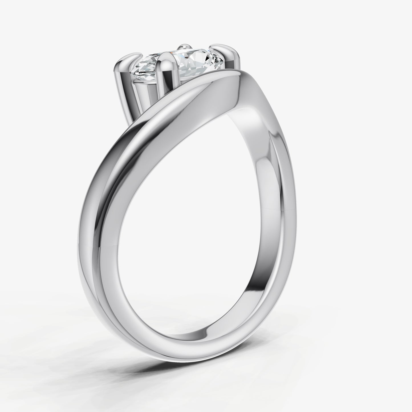 Curved Oval Diamond Pinky Ring