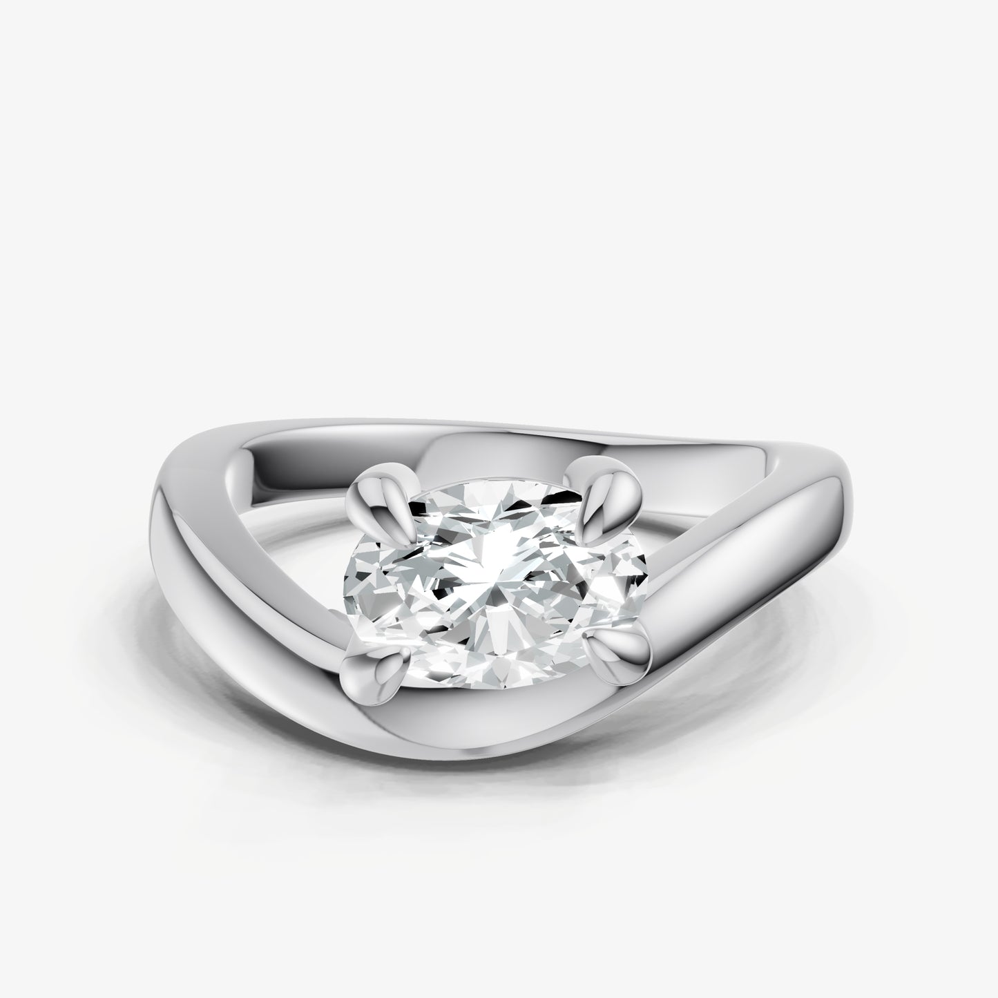 Curved Oval Diamond Pinky Ring