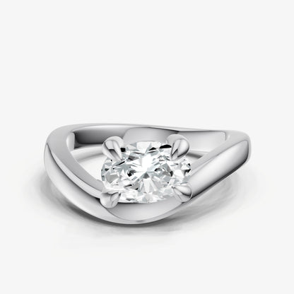 Curved Oval Diamond Pinky Ring