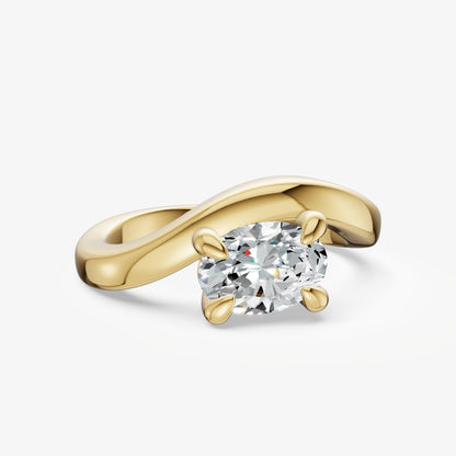 Curved Oval Diamond Pinky Ring