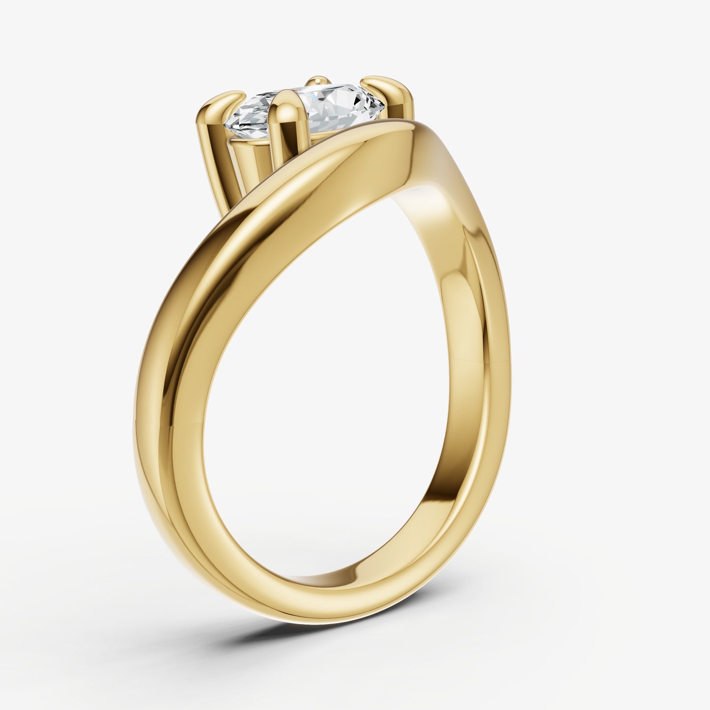 Curved Oval Diamond Pinky Ring