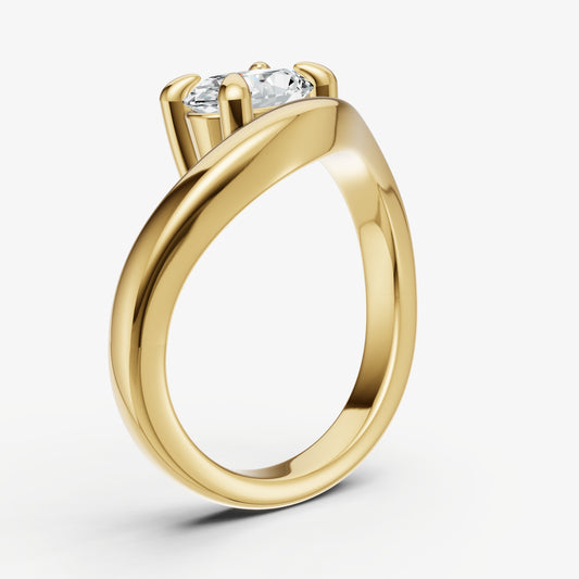 Curved Oval Diamond Pinky Ring