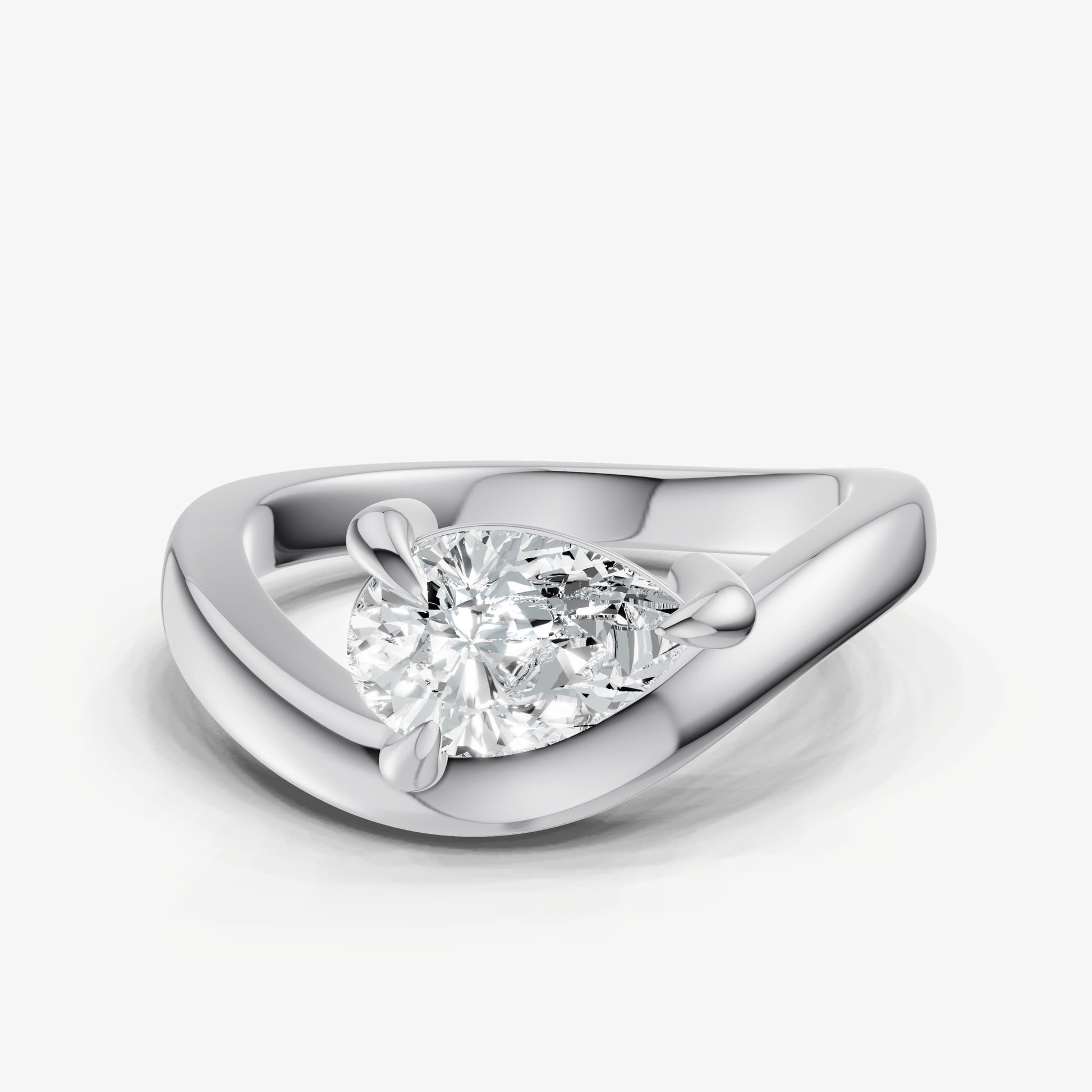 Curved Pear Diamond Pinky Ring