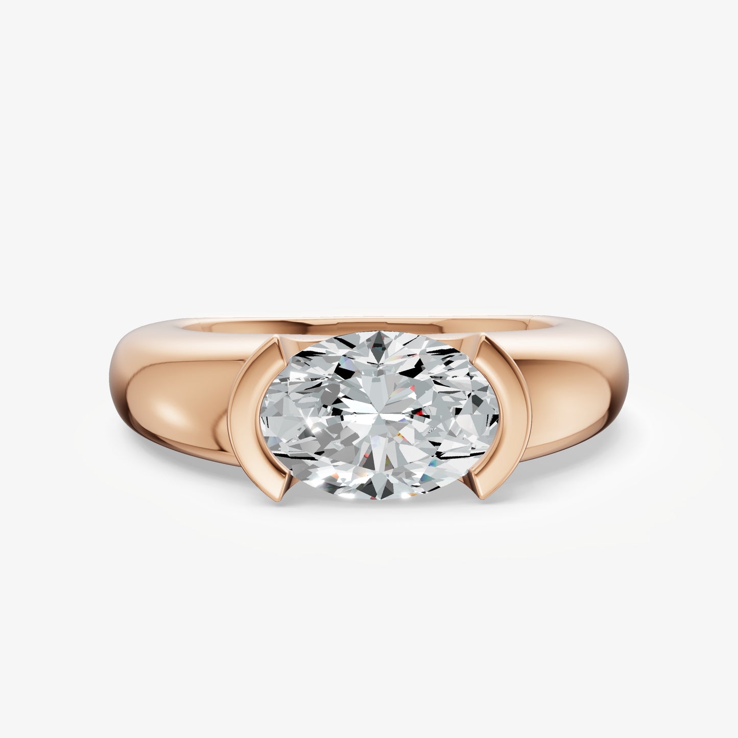 Half Bezel East West Oval Diamond Ring