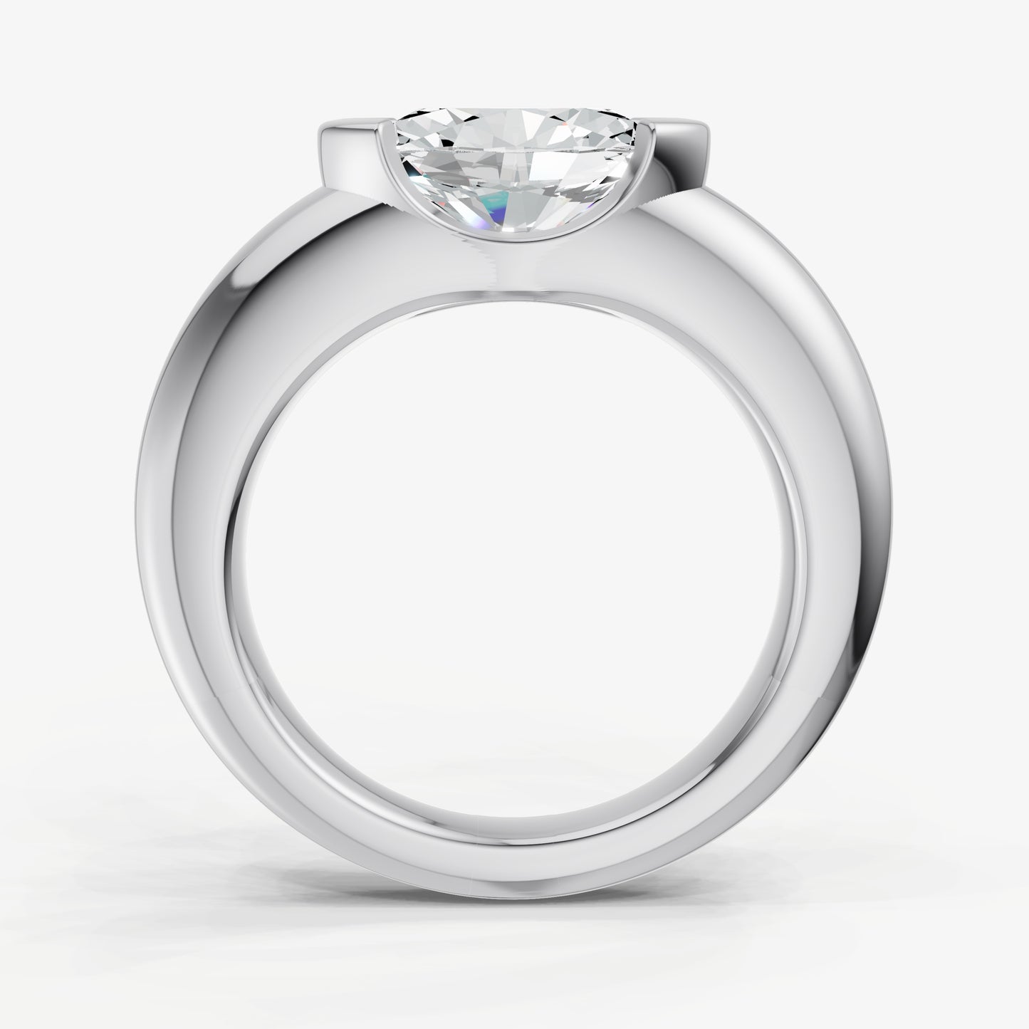 Half Bezel East West Oval Diamond Ring
