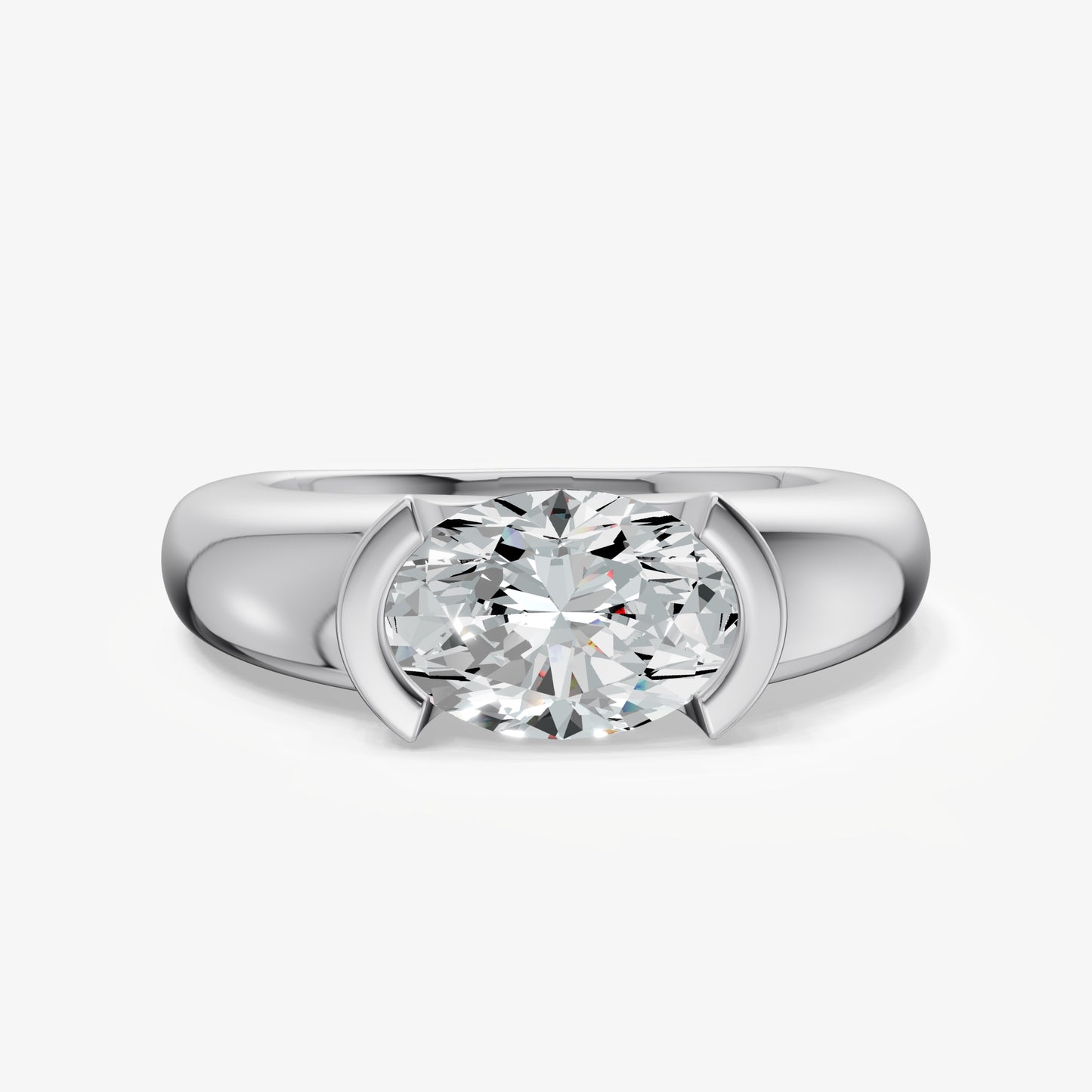 Half Bezel East West Oval Diamond Ring