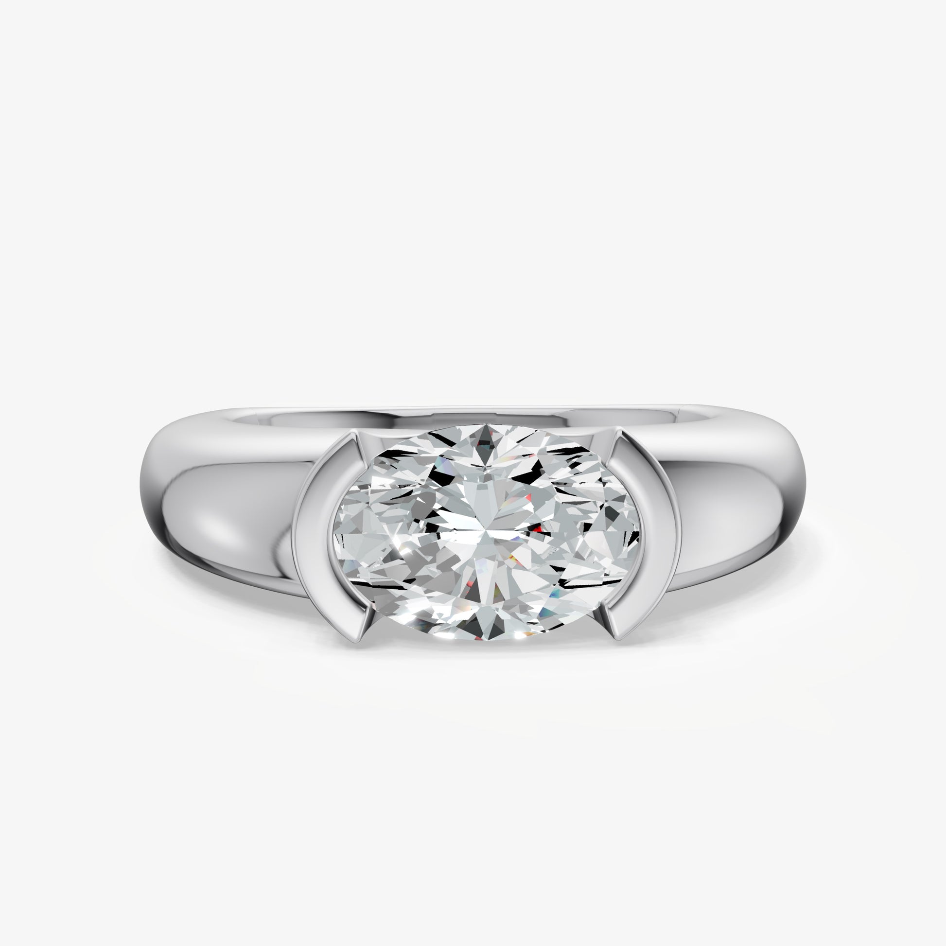 Half Bezel East West Oval Diamond Ring