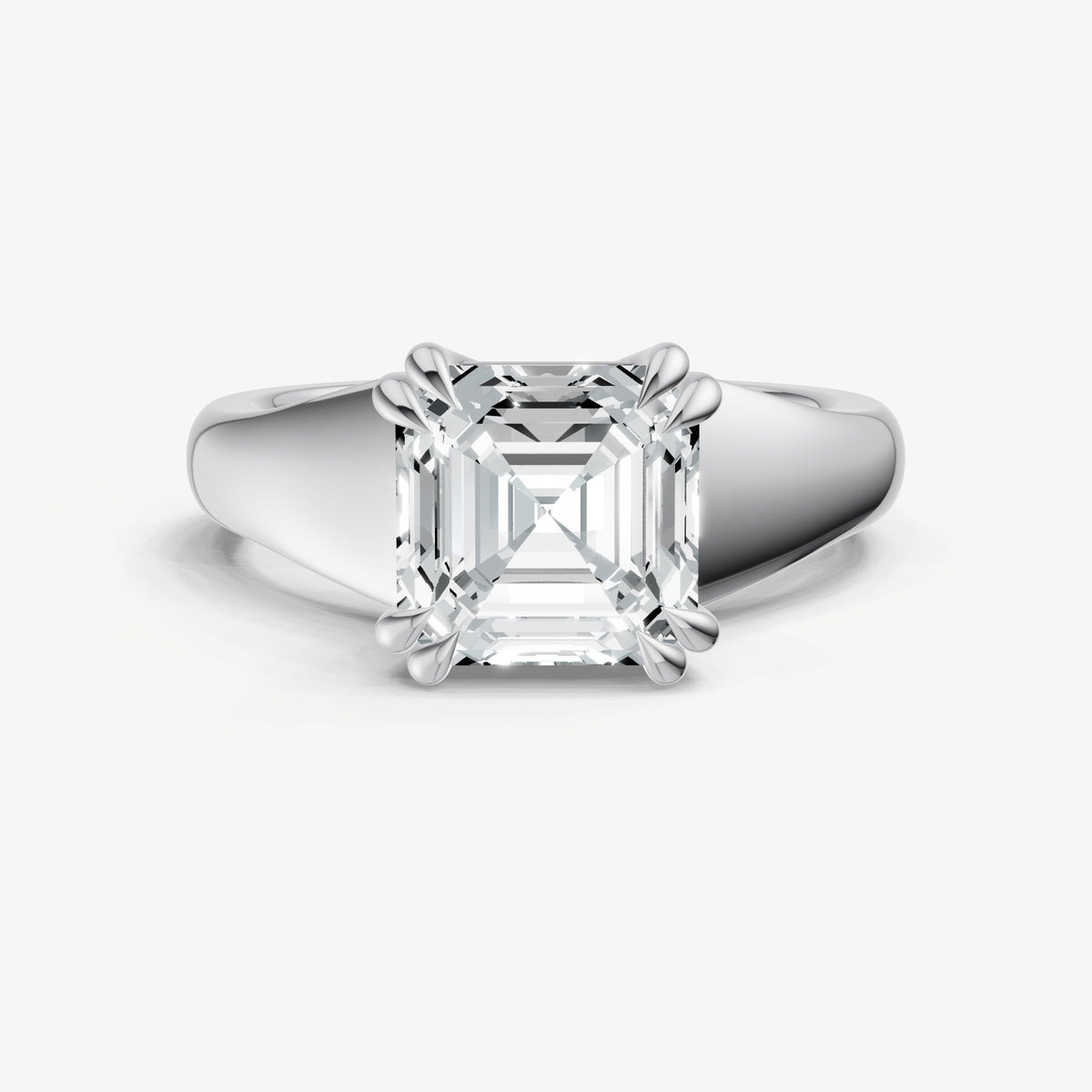 Large Taper Asscher Engagment Ring with Double Claws