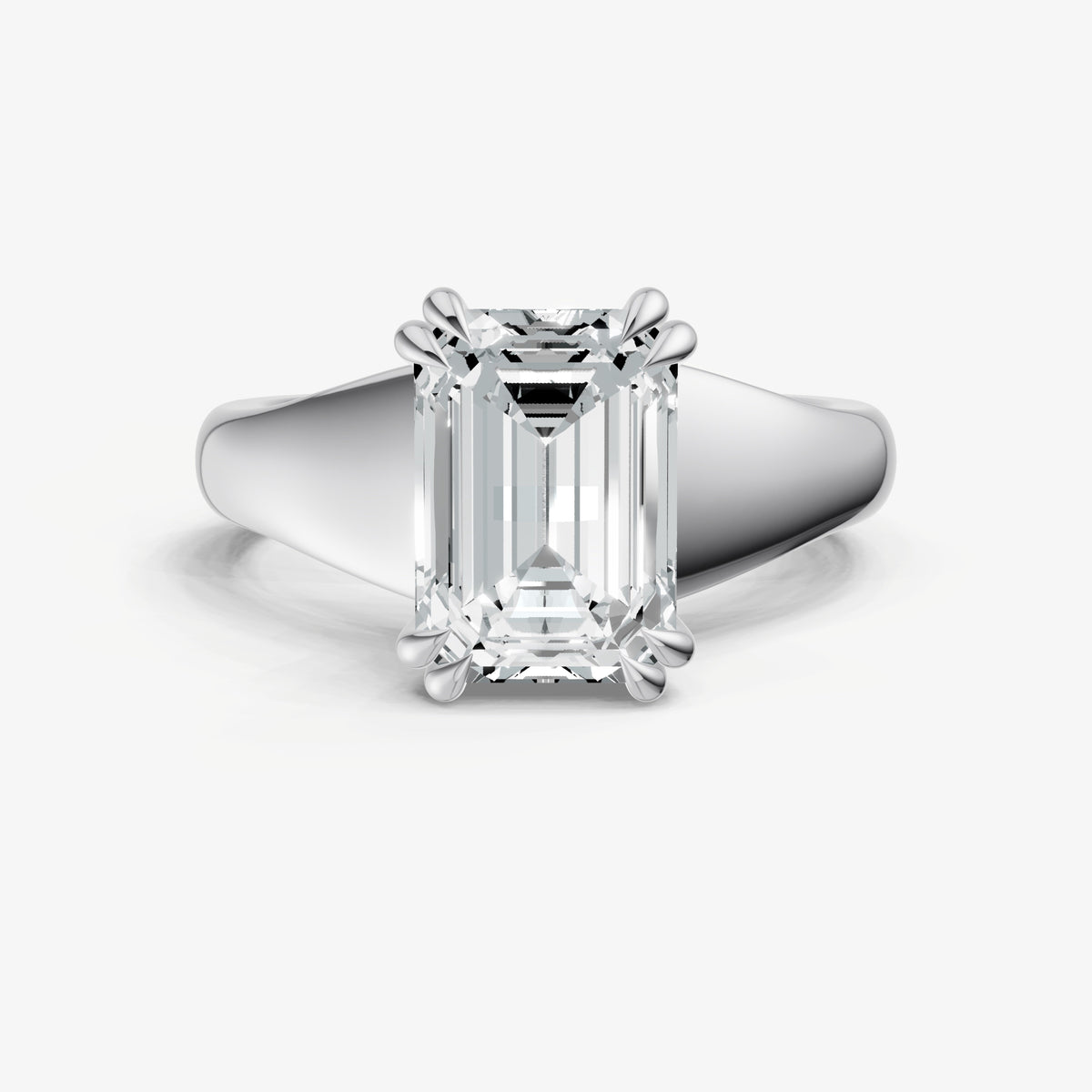 Large Taper Emerald Engagment Ring with Double Claws