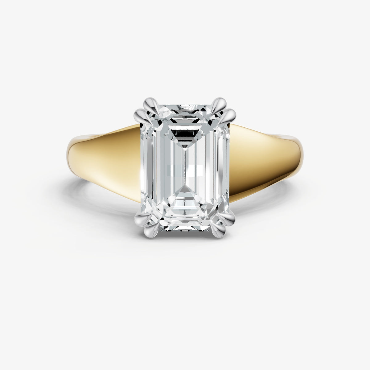 Large Taper Emerald Engagment Ring with Double Claws