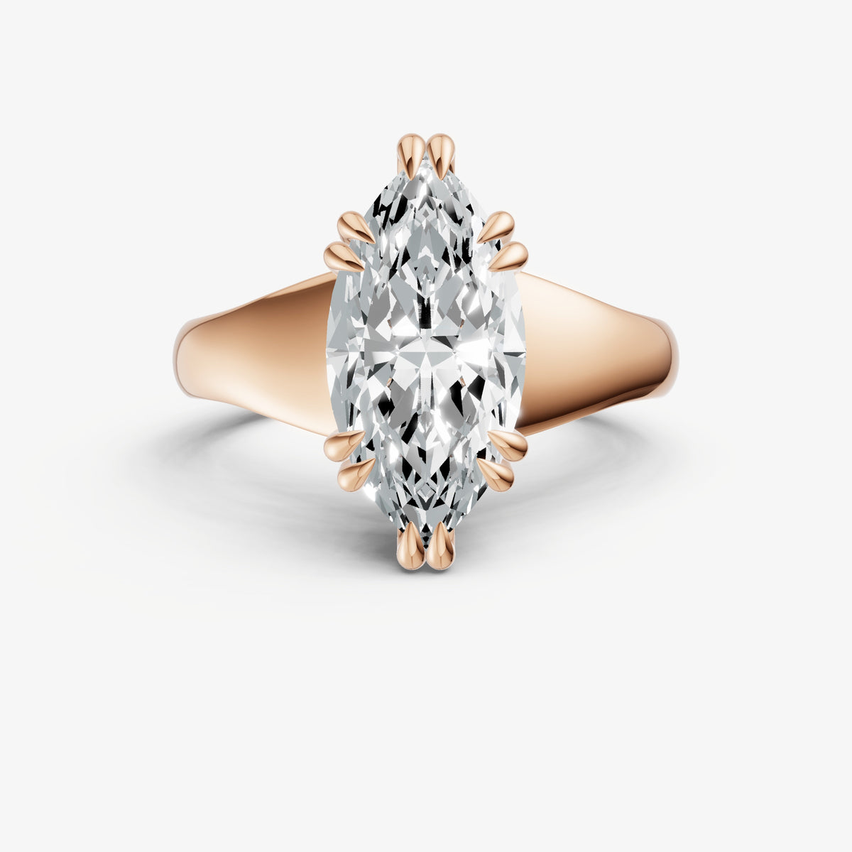 Large Taper Marquise Engagment Ring with Double Claws