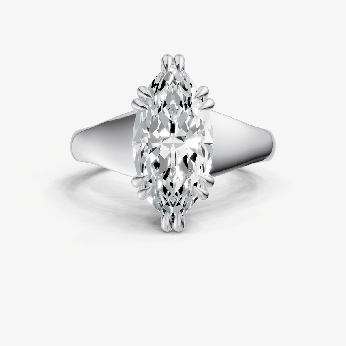 Large Taper Marquise Engagment Ring with Double Claws