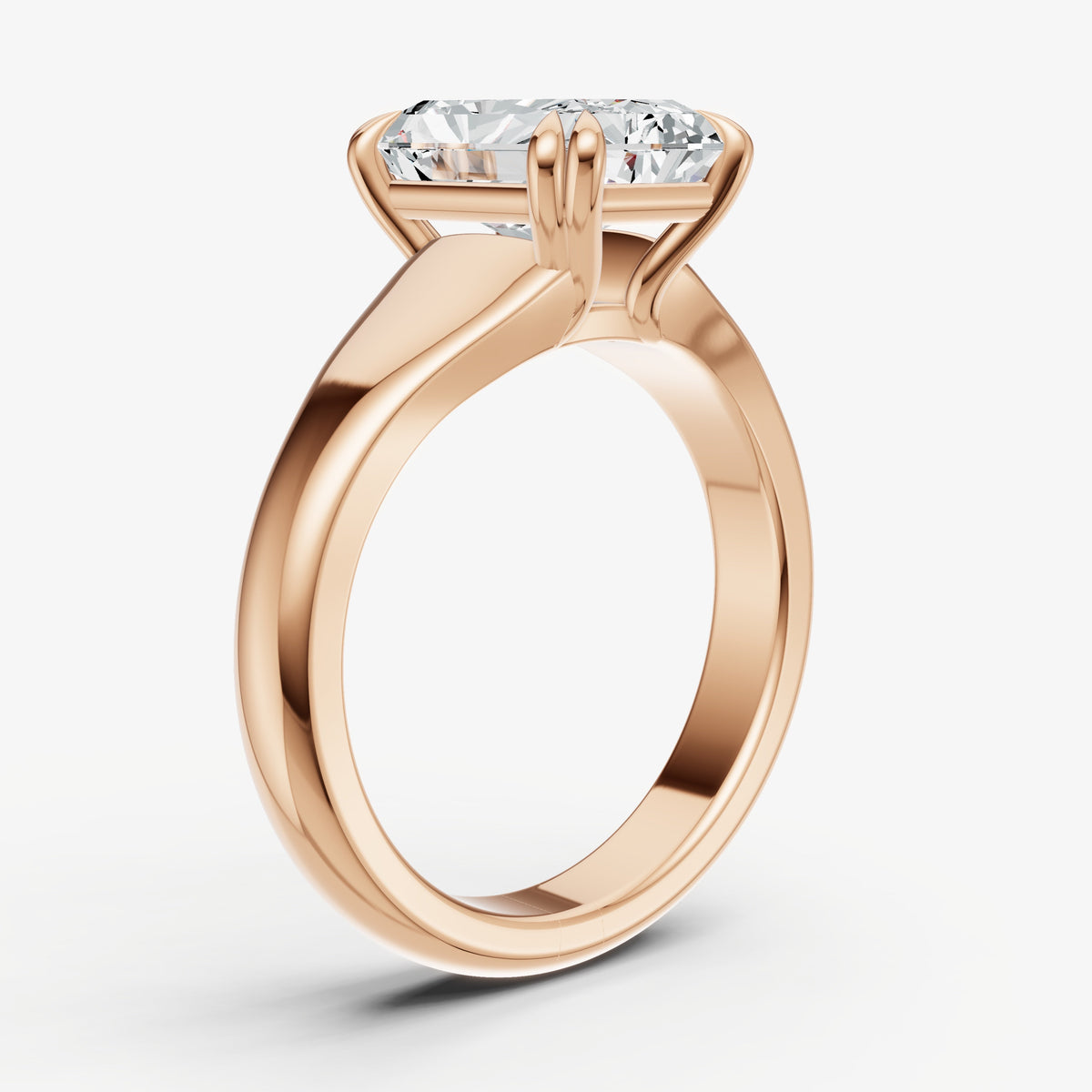 Large Taper Radiant Engagment Ring with Double Claws