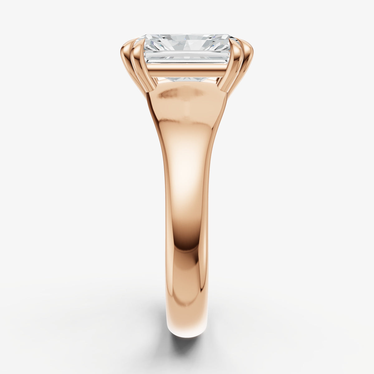 Large Taper Radiant Engagment Ring with Double Claws