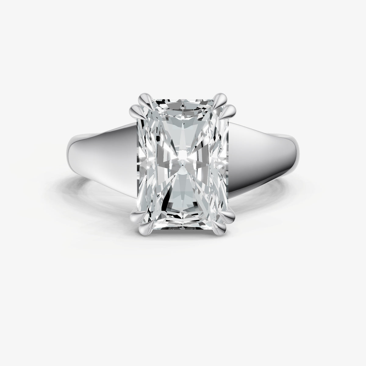 Large Taper Radiant Engagment Ring with Double Claws